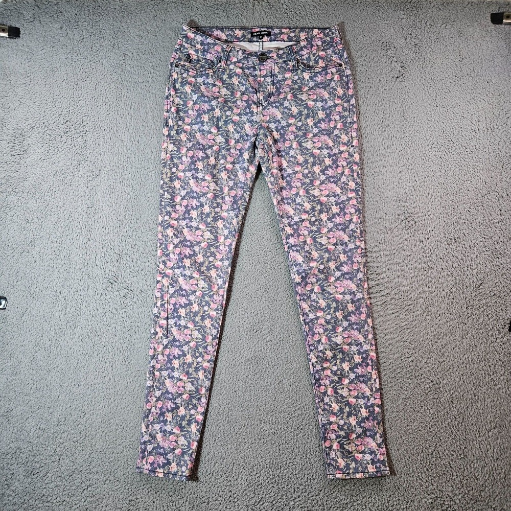 Dear John Denim Pants Women Size 27 Floral Print Multicolor Stretch Skinny